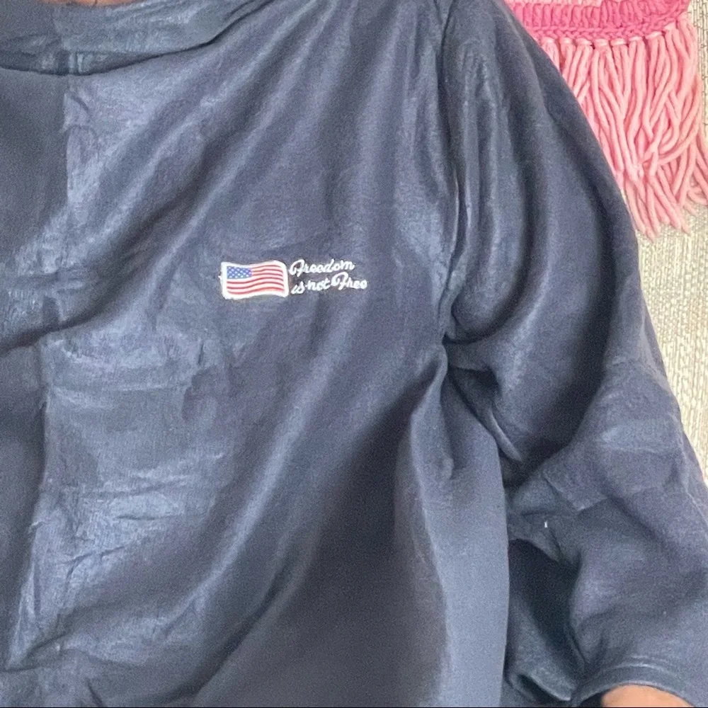 Snuggie-style Blanket with Sleeves Brushed Fleece Navy Blue with American Flag